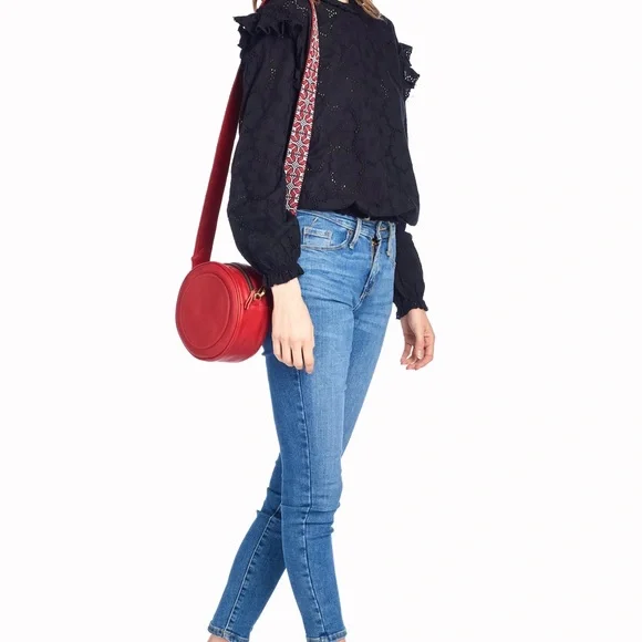 New! 🎈🎈🎈🎈🎈🇺🇸- Red leather bag with Palestinian embroidery strap